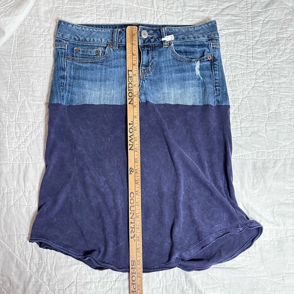 Denim and blue Skirt up cycle light acid wash distressed handmade - Picture 4 of 5